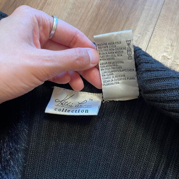 Vintage 90s Kathie Lee Collection Black Knit Faux Fur Jacket Whimsygoth Size S - Picture 8 of 8